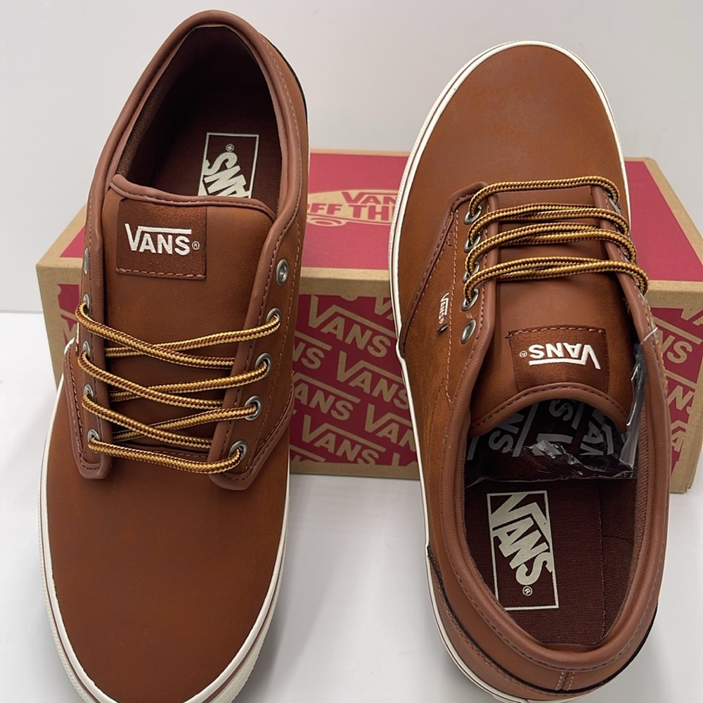 Vans WMNS Brown Leather Sneakers White Accents Atwood (Leather)Brown/ Marshmallo - Picture 13 of 16